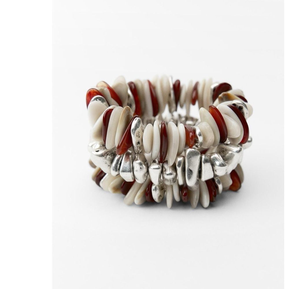 ZARA Set of 3 elastic bracelets Silver & Faux Shell
